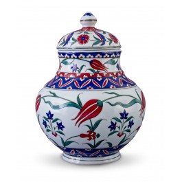 FLORAL Lidded jar with tulips and hyacinth patterns ;;;;;