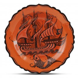 FIGURE & FIGURINE Plate with ship and fish pattern ;;30;;;